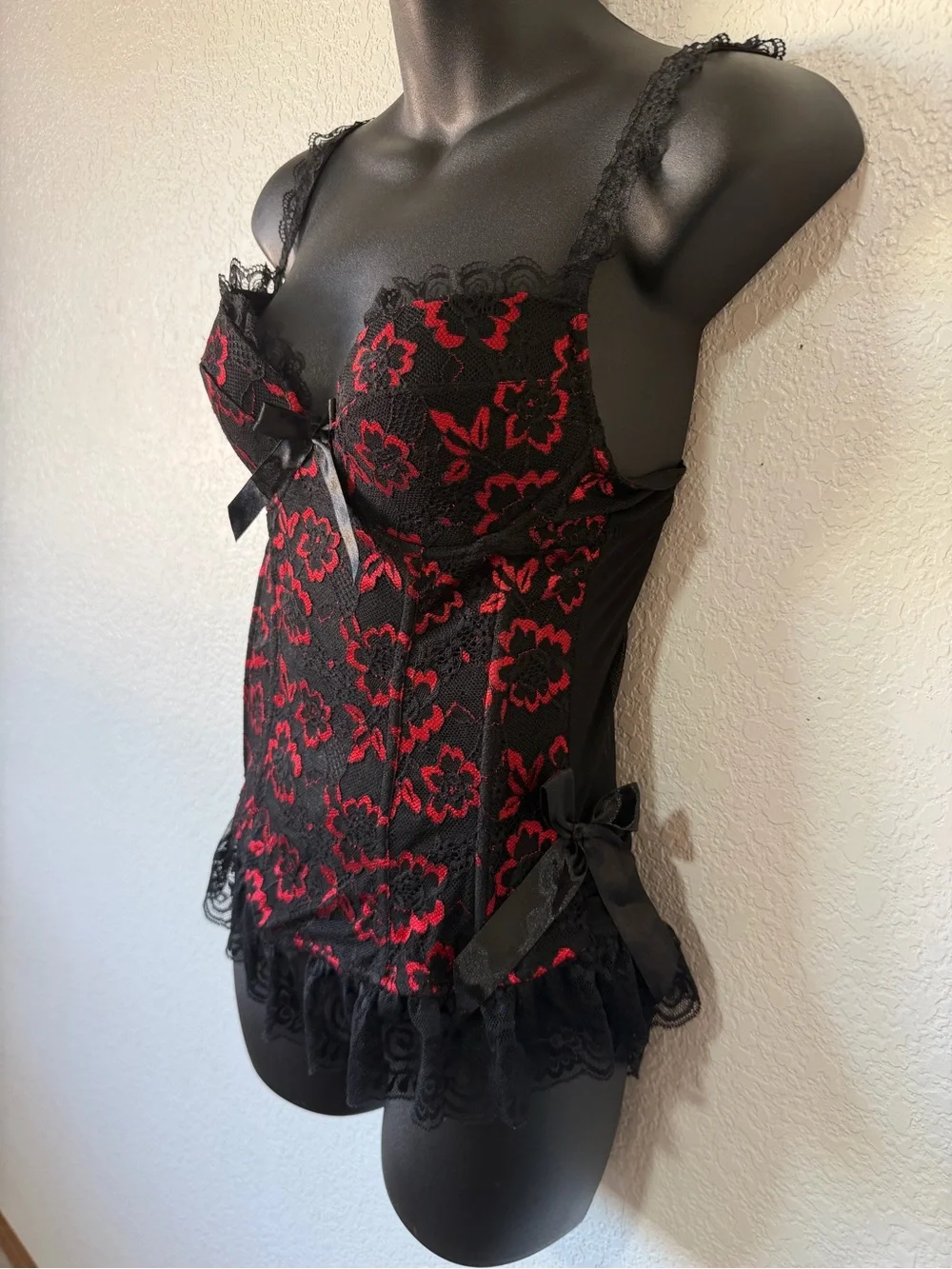Vintage Gothic Red & Black Lace Bustier Corset Top